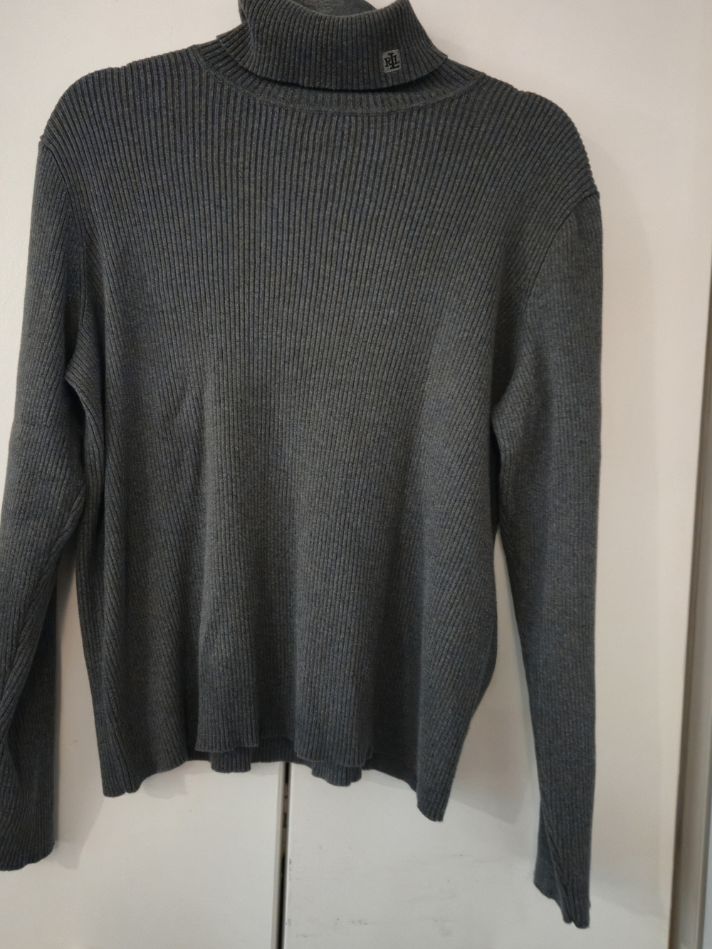 Lauren by Ralph Lauren Vintage 2000s Grey Ribbed Turtleneck Monogram Knit Sweate
